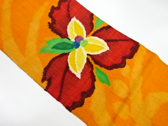 JAPANESE KIMONO / VINTAGE NAGOYA OBI / TSUMUGI / WOVEN FLOWERS